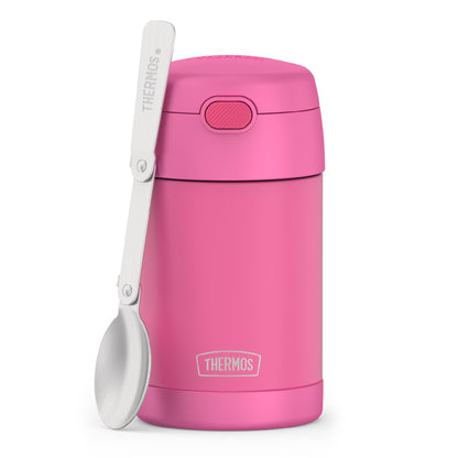 THERMOS FUNTAINER 16 Ounce Stainless Steel Vacuum Insulated Food Jar with Folding Spoon, Neon Pink