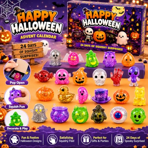 Halloween Advent Calendar 2026 Glitter Halloween Fidget Toy Set - 24 Spooky Designs