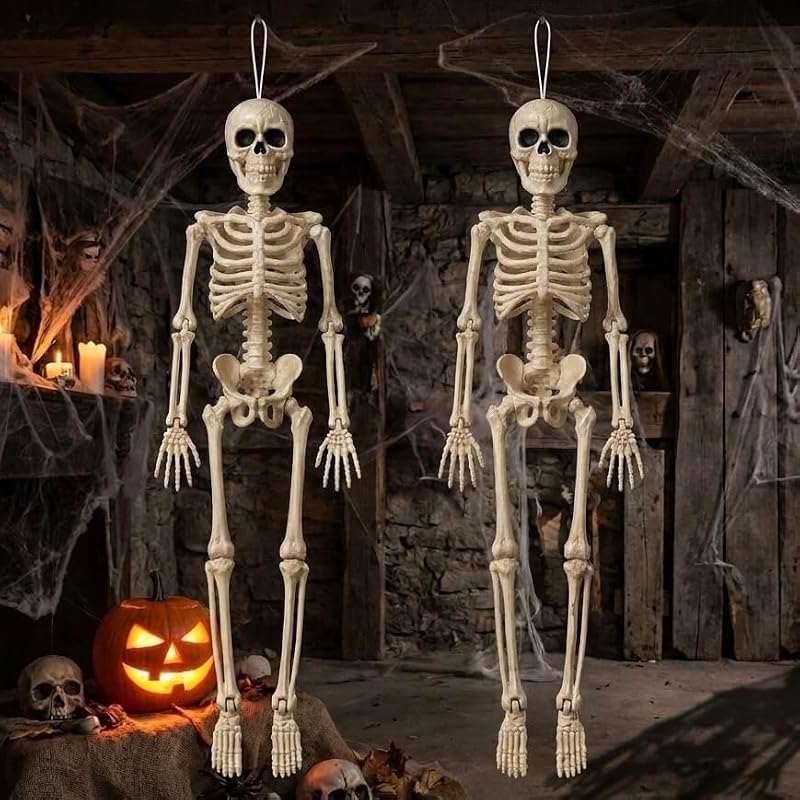 Halloween Hanging Skeleton Decorations - Small 16 Inches - Set of 2 - Flexible Joints