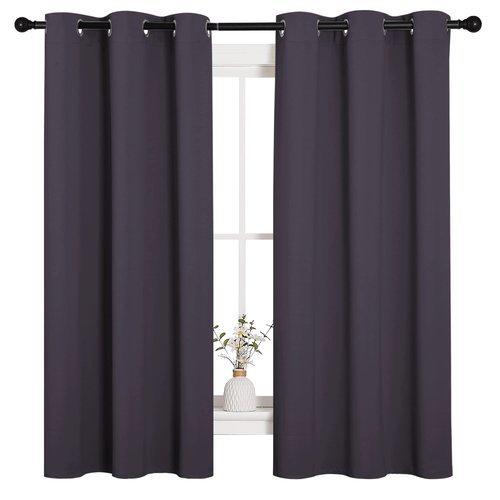 NICETOWN Small Window Blackout Curtains, Home Decoration Thermal Insulated Solid Ring Top Blackout Curtains/Drapes for Bedroom(Greyish Purple, Set of 2, 42 x 63 Inch)