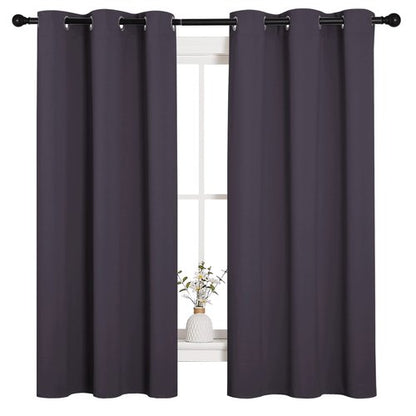 NICETOWN Small Window Blackout Curtains, Home Decoration Thermal Insulated Solid Ring Top Blackout Curtains/Drapes for Bedroom(Greyish Purple, Set of 2, 42 x 63 Inch)