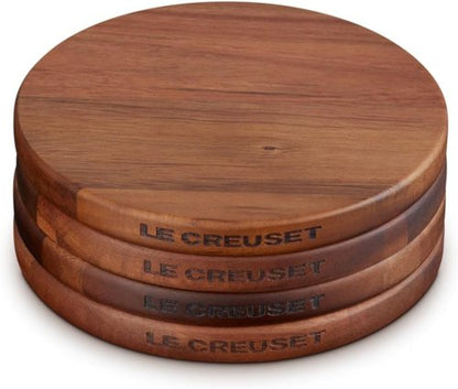 Le Creuset Enameled Cast Iron Petite Magnetic Wooden Trivet Set of 4 | 5.5-Inch Size