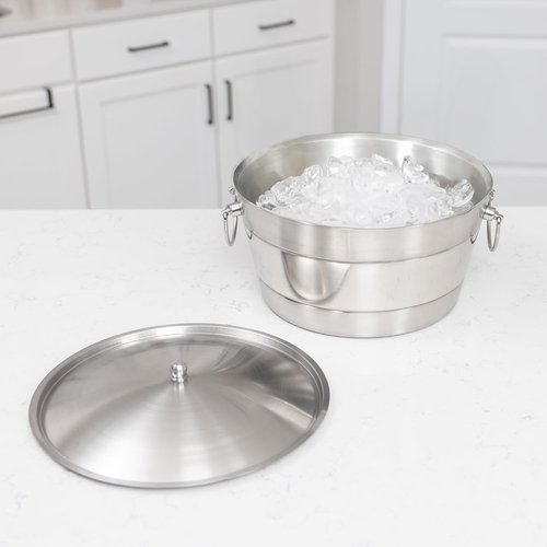 BREKX Brushed Stainless Steel Replacement Lid, Premium Beverage Tub Cover with Center Knob, Compatible with Anchored Tub Line
