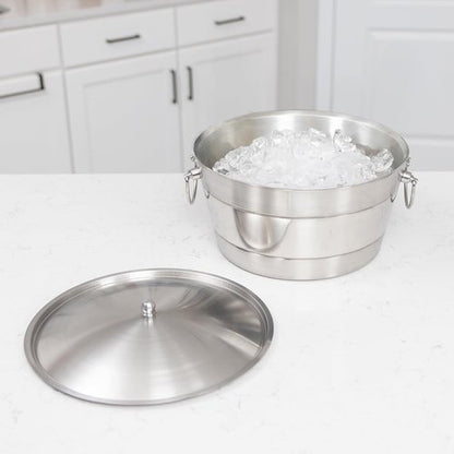 BREKX Brushed Stainless Steel Replacement Lid, Premium Beverage Tub Cover with Center Knob, Compatible with Anchored Tub Line