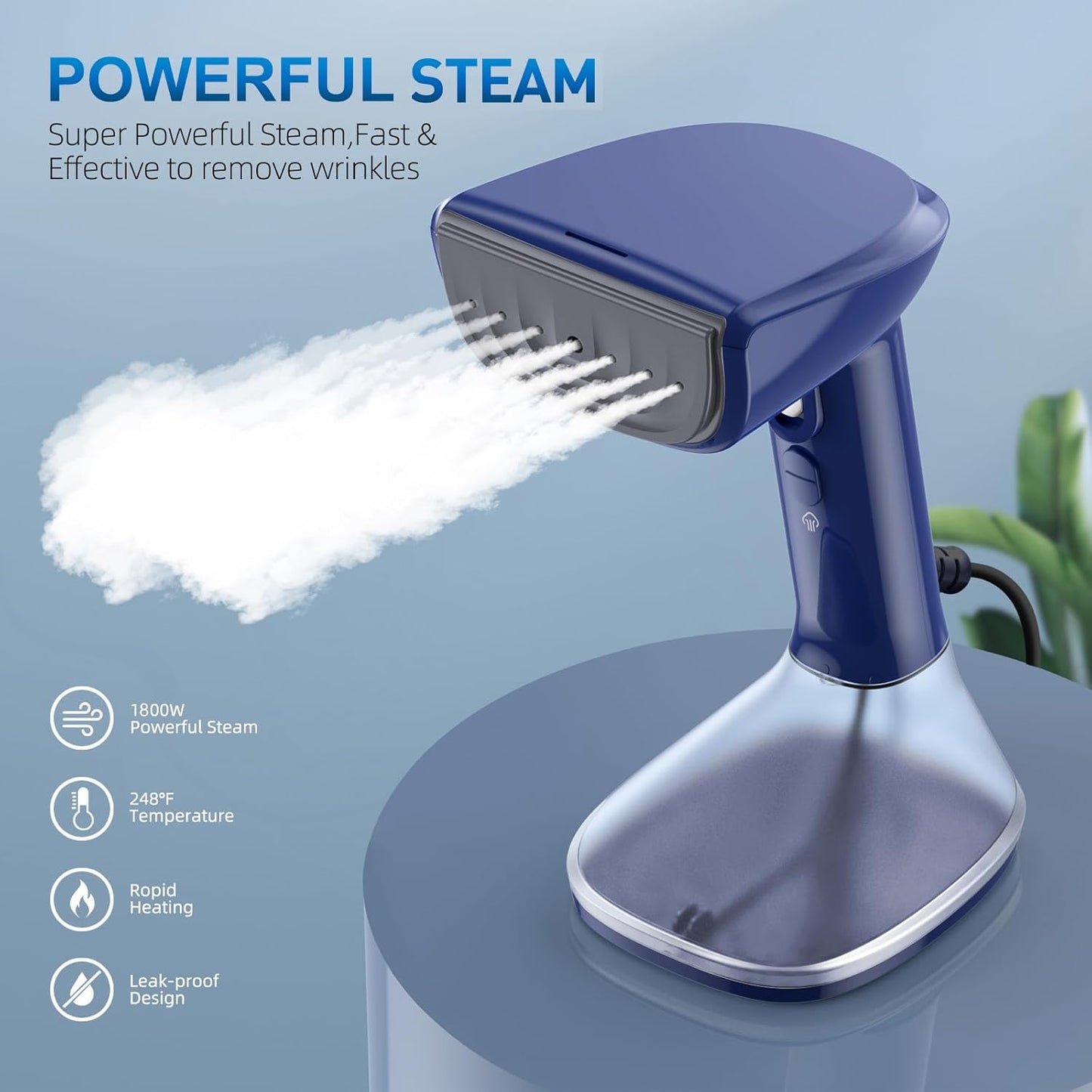 Skiennix Steamer for Clothes - 1800W Powerful Steam, Fast 20-Second Heat-Up, Detachable Tank - Blue