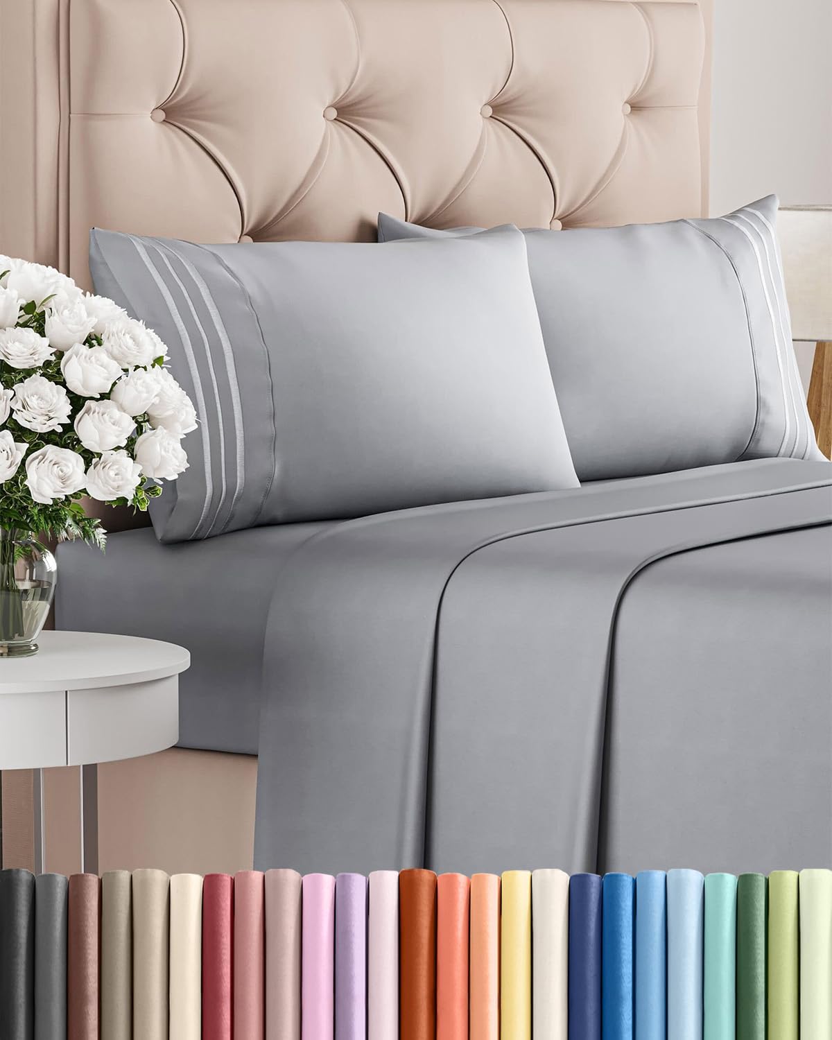 Skiennix Full Size 4-Piece Sheet Set - Comfy Cooling Bed Sheets for All Ages - Deep Pockets, Soft & Wrinkle-Free - Oeko-Tex Certified - Steel Blue
