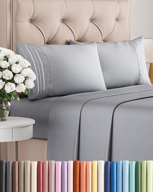 Skiennix Full Size 4-Piece Sheet Set - Comfy Cooling Bed Sheets for All Ages - Deep Pockets, Soft & Wrinkle-Free - Oeko-Tex Certified - Steel Blue