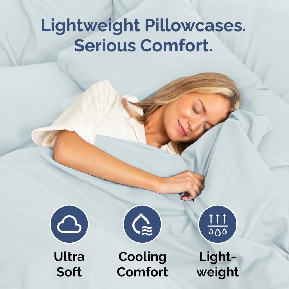 Skiennix Standard Pillow Cases Set of 4 | Ultra Soft Hotel Quality Covers - Machine Washable Sky Blue