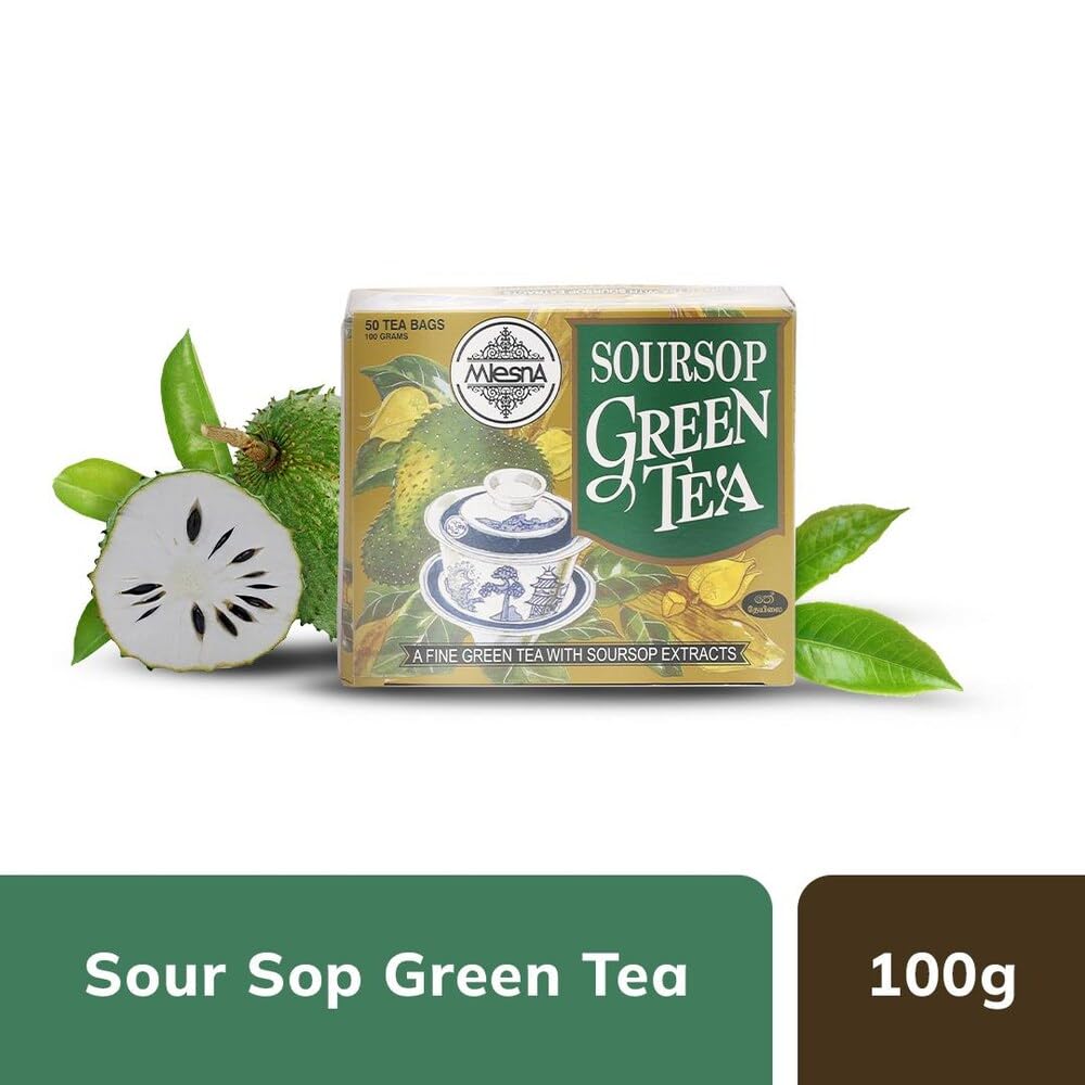 Mlesna Pure Ceylon Soursop Green Tea 50 Tea Bags Box. ((100g))