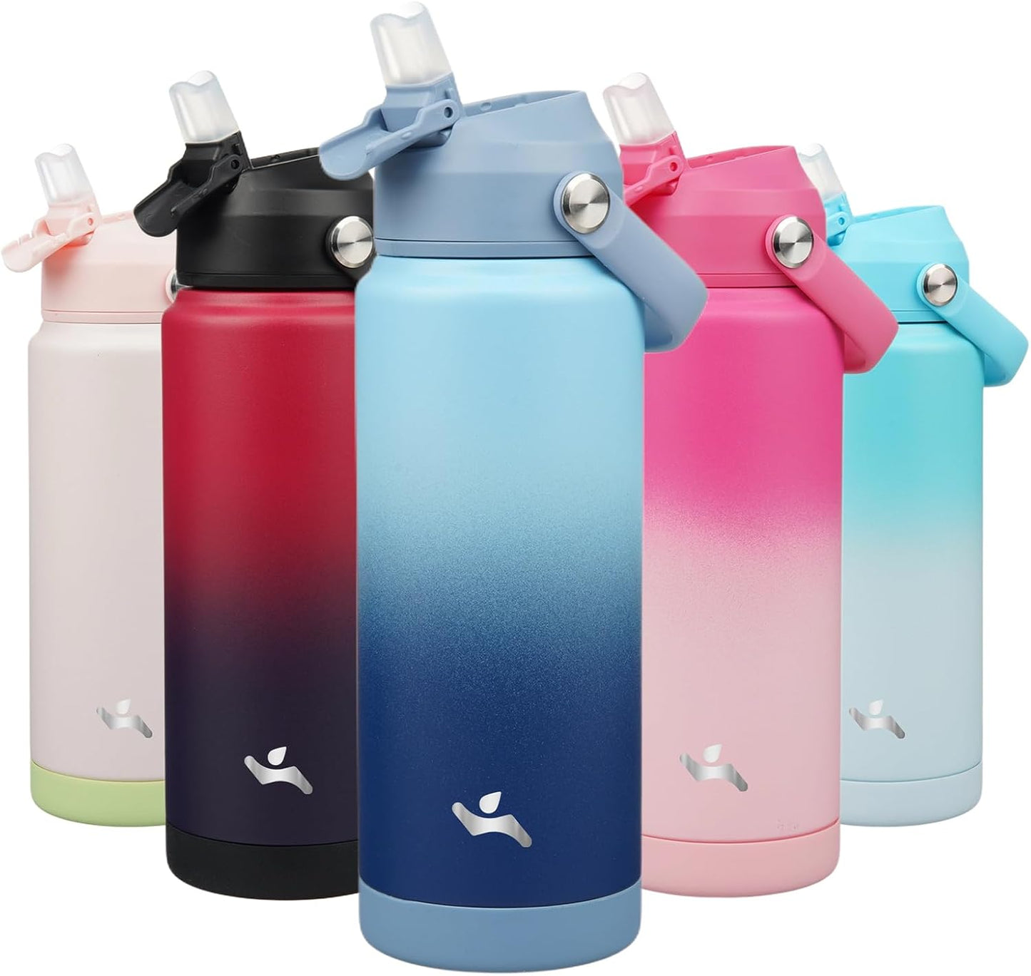 Skiennix Insulated Water Bottle - 24 Oz Stainless Steel with Straw Lid & Silicone Handle | Sky Color