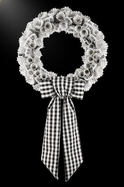 Regine Switzerland Black & White Plaid Wreath | Elegant Front Door Decoration for Holidays & Events
