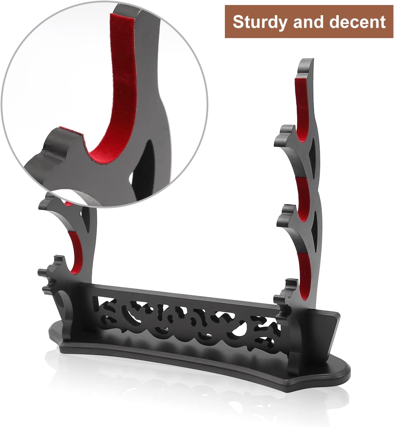 Saihisday Sword Stand - Three-Tier Katana Holder with Padded Support for Japanese Samurai Swords | Black Lacquer Finish