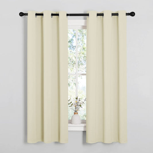NICETOWN Kitchen Curtains, Short Curtains for Bedroom Windows, Thermal Insulated Room Darkening Curtain Panels for Girls Room, Cafe (Beige, 34" W by 63" L, 1 Pair)