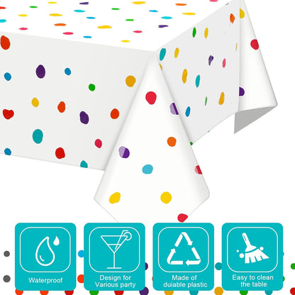 Skiennix Colorful Polka Dot Tablecloth - Disposable Rainbow Design for Parties | 3 Pcs Set