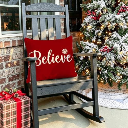 Christmas Believe Pillow Cover 18x18 Red Holiday Decor - Pack of 1