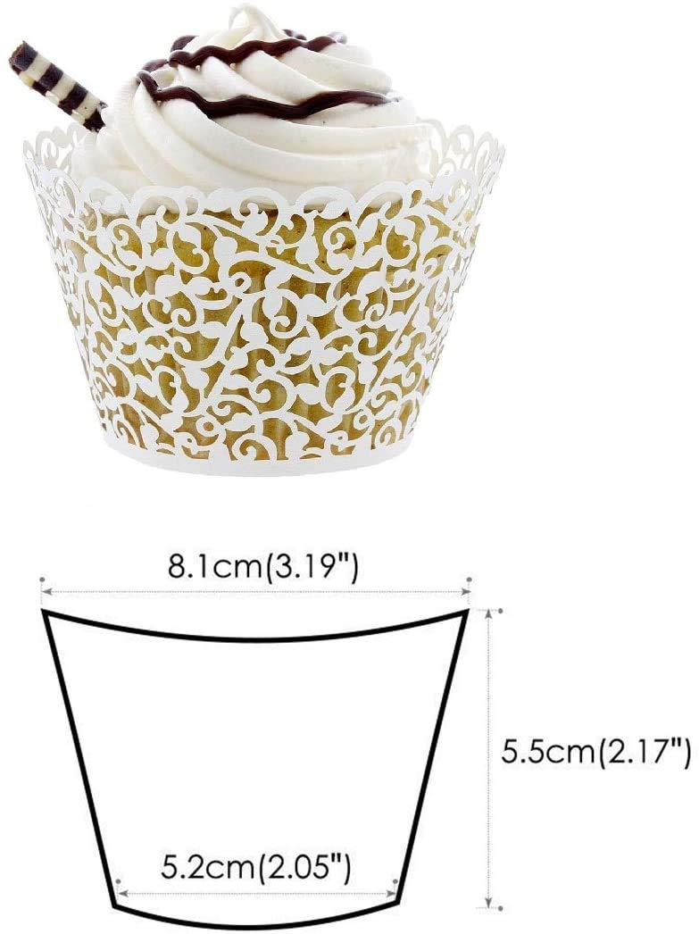 Lace Cupcake Wrappers 50pcs - Pink Hollow Out Paper Cupcake Liners for Weddings & Birthday