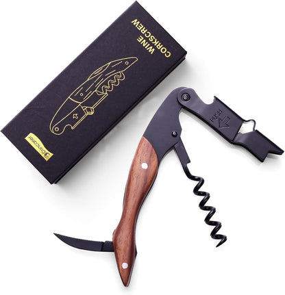 wine opener Professional Corkscrews for Wine Bottles w/Foil Cutter and Cap Remover - Manual Wine Key for Servers, Waiters, Bartenders and Home Use - Classic Rosewood