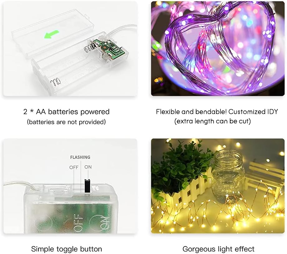 Skiennix Waterproof LED String Lights - 2 Pack 20ft 60 LED Fairy Lights | Multicolor Copper Wire Decor