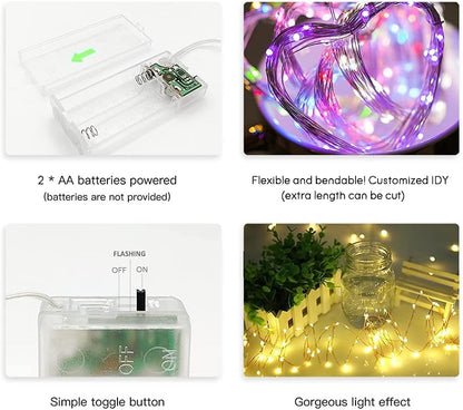 Skiennix Waterproof LED String Lights - 2 Pack 20ft 60 LED Fairy Lights | Multicolor Copper Wire Decor