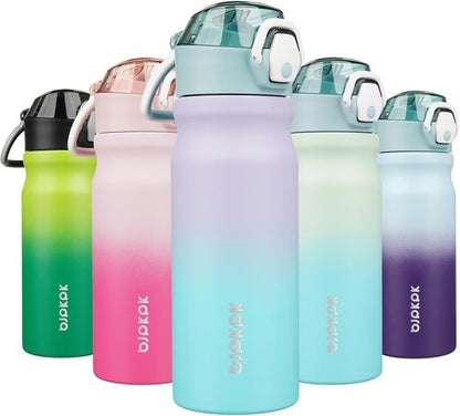 BJPKPK Insulated Water Bottle - 18oz Reusable Stainless Steel Flask with Straw & Leak-Proof Lid | Lavender Green