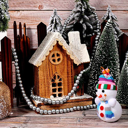 12 Feet Wooden Bead Garland for Christmas Tree Decor - Silver Gray