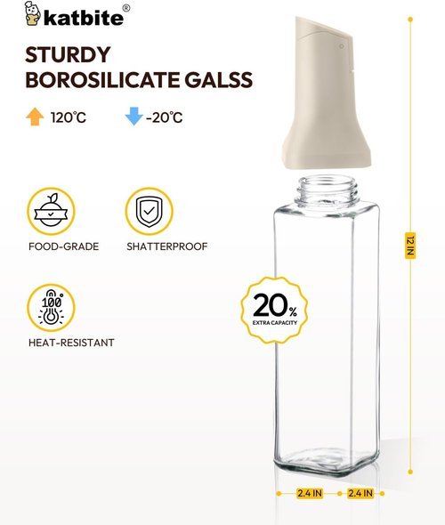 Katbite 16oz Glass Olive Oil Dispenser Bottle - Leakproof Kitchen Essential with Precise Pouring Spout | Light Grey