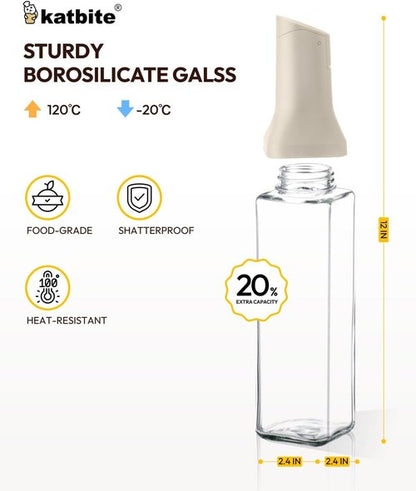 Katbite 16oz Glass Olive Oil Dispenser Bottle - Leakproof Kitchen Essential with Precise Pouring Spout | Light Grey