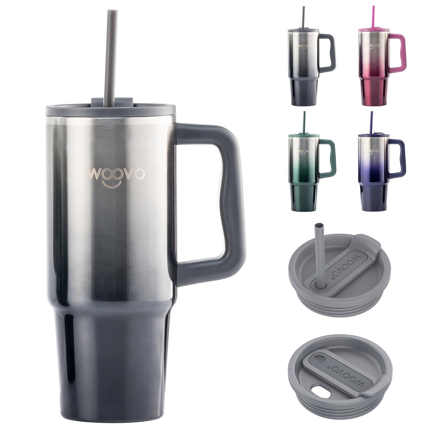 WOOVO 30oz Tumbler with Handle and Straw, Insulated Coffee Mug with Splash Proof Lid, BPA Free Reusable Double Wall Stainless Steel Water Cup, Keep Beverages Cold Hot for Hours, Gradient Grey