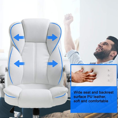 BestOffice Ergonomic Office Chair Desk Chair PU Leather Computer Chair Executive Adjustable High Back PU Leather Task Rolling Swivel Chair with Lumbar Support (White)