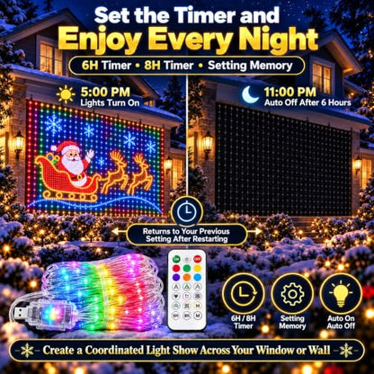 Smart LED Curtain Lights Christmas 5.24x5.24 ft - 256 LEDs, 5 Dynamic Modes