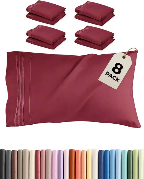 King Pillow Cases by LuxeDream - Ultra Soft Hotel Quality Covers - Wrinkle Free & Easy Care - 8 Piece Set in Burgundy