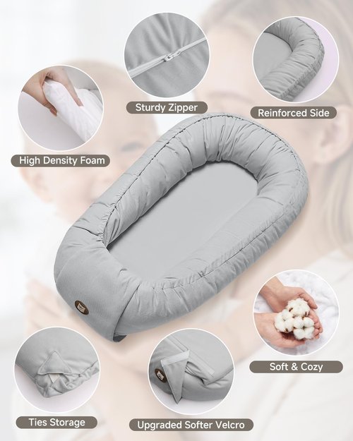Baby Lounger - Adjustable Infant Lounger for Newborns 0-24 Months | Soft & Breathable Grey Tummy Time Lounger