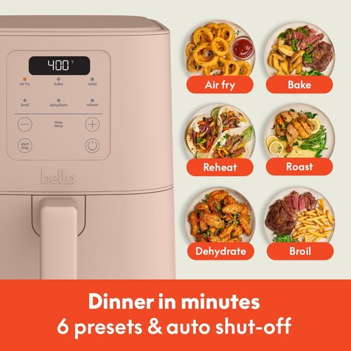 Bella 4Qt Slim Air Fryer - EverGood™ Ceramic Nonstick Coating | Adjustable Temp & 6 Cooking Presets, Blossom