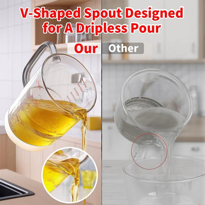 Newness 2-Cup Glass Measuring Cup - Upgraded Design with Cup/ML/Ounce Scale | Dishwasher & Microwave Safe
