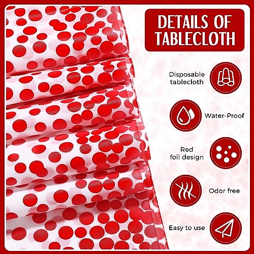 Tudomro 16 Pack White and Red Plastic Tablecloths with Satin Runners Set - Wedding Party Decor