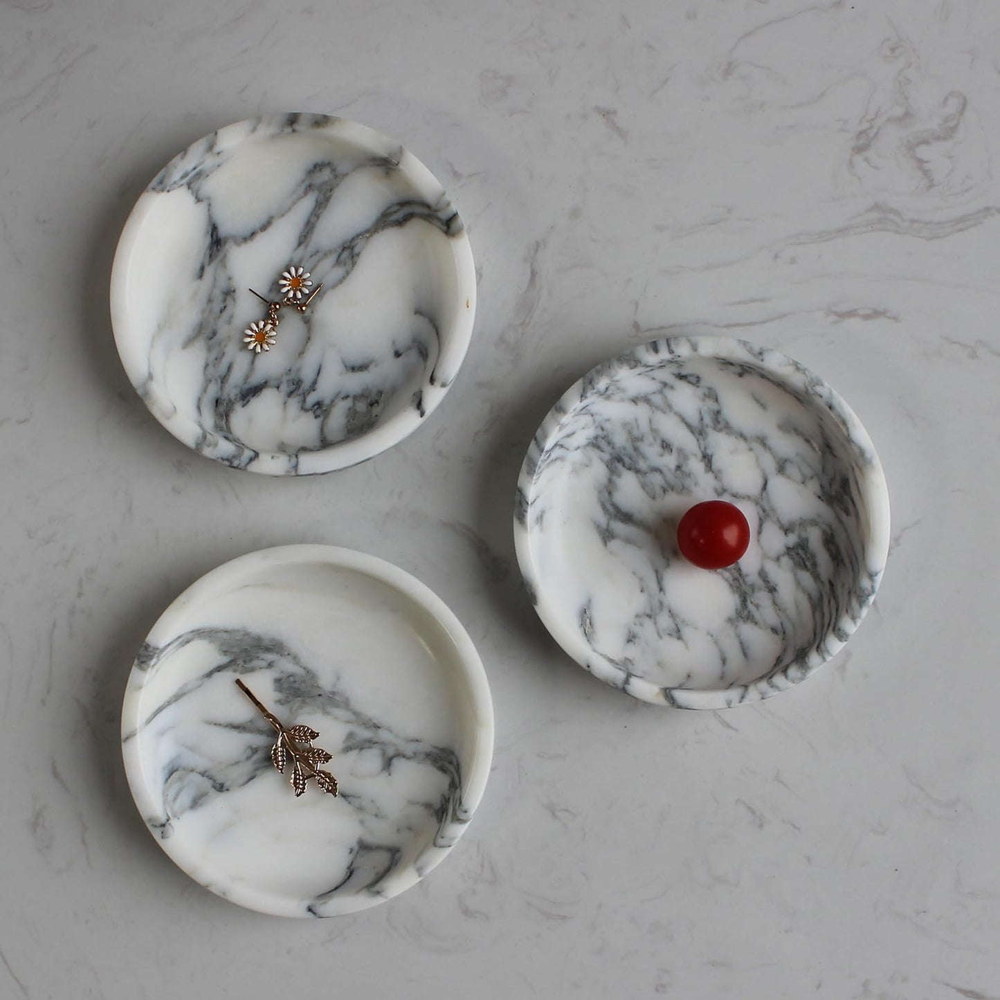 Natural Marble Jewelry Dish 5.5", Trinket Dish for Ring Earring, Gift for Woman Daugther (Arabescato Calacatta)
