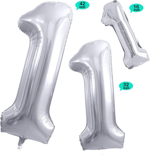 GOER Silver Number 1 Foil Balloons - Huge 42 Inch Birthday Party Decorations | 3 Pack for First Anniversary