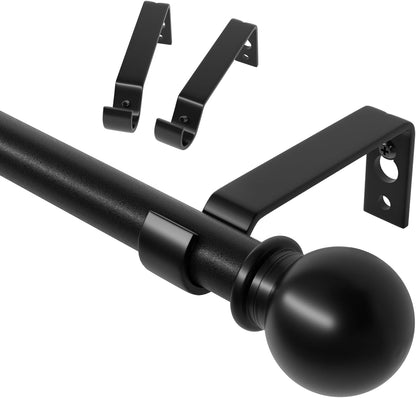 Skiennix Black Curtain Rod Set - Adjustable 28 to 48 Inch Metal Drapery Rod with Brackets | Matte Finish