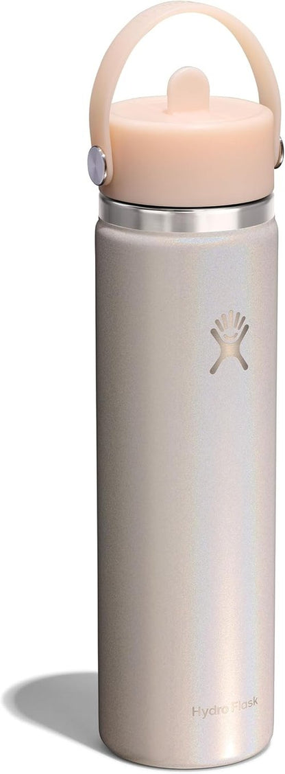 Hydro Flask Water Bottle - Insulated Stainless Steel - Non-Spill Wide Straw Lid | 24 Oz Glimmer Cream