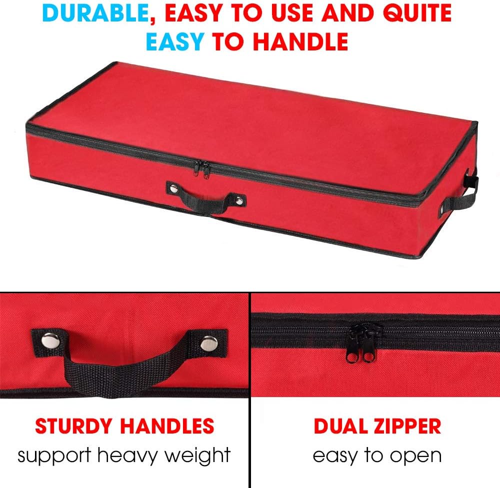 Primode Wrapping Paper Storage Container - Under Bed Organizer for 30-Inch Rolls | 31”x13.5”x4.5” | Durable 600D Oxford Material with Pockets for Ribbons and Bows (Red)