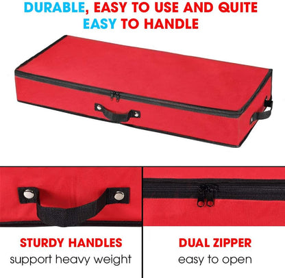 Primode Wrapping Paper Storage Container - Under Bed Organizer for 30-Inch Rolls | 31”x13.5”x4.5” | Durable 600D Oxford Material with Pockets for Ribbons and Bows (Red)