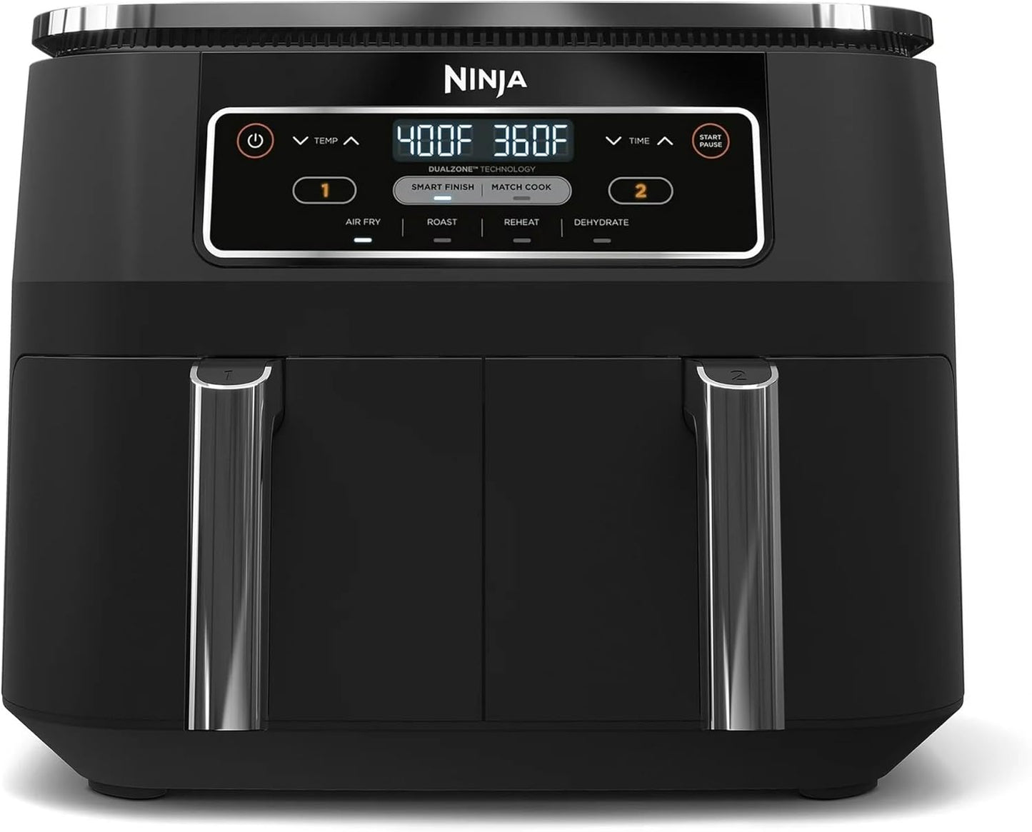 Ninja Foodi 8-Qt. 4-in-1 DualZone Air Fryer - Smart Finish, Roast, Dehydrate & Reheat - Black DZ100 (Renewed)