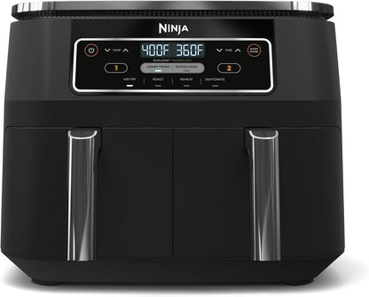 Ninja Foodi 8-Qt. 4-in-1 DualZone Air Fryer - Smart Finish, Roast, Dehydrate & Reheat - Black DZ100 (Renewed)