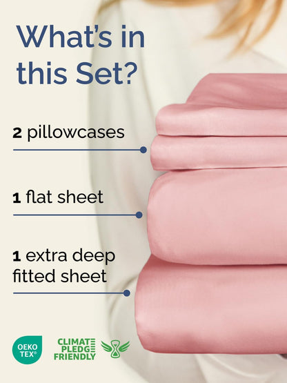 Skiennix Extra Deep Twin Sheet Set | 4-Piece Breathable Cooling Bedding - Soft, Wrinkle-Free Baby Pink
