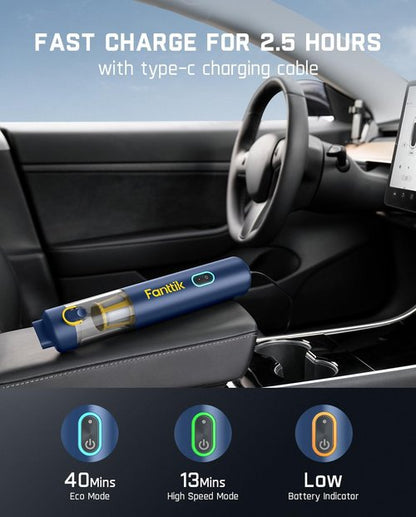 Fanttik Slim V8 APEX Car Vacuum - 4-in-1 Portable Mini Cordless Design with 19000PA Suction Power | Blue
