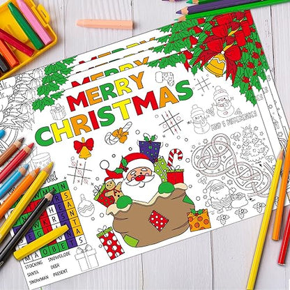 Christmas Coloring Placemats Set of 32 - Holiday Table Mats for Kids and Parties