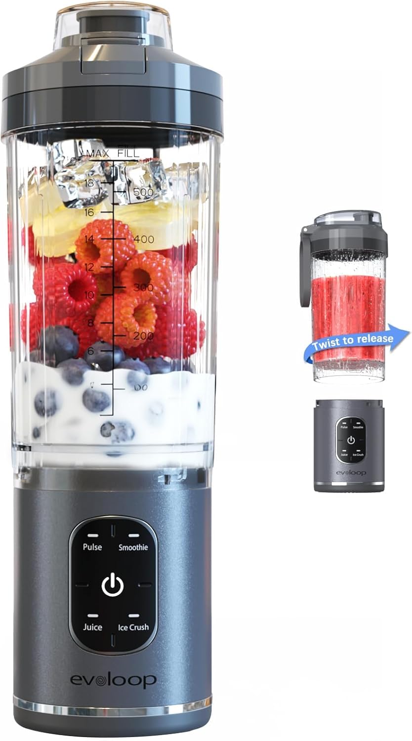 Skiennix Personal Blender - Portable Smoothie Maker with 4 Programs, USB-C Rechargeable, 18 oz, BPA Free