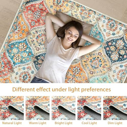 Orange 2x6 Non-Slip Hallway Runner Rug - Washable Low Pile Floor Mat
