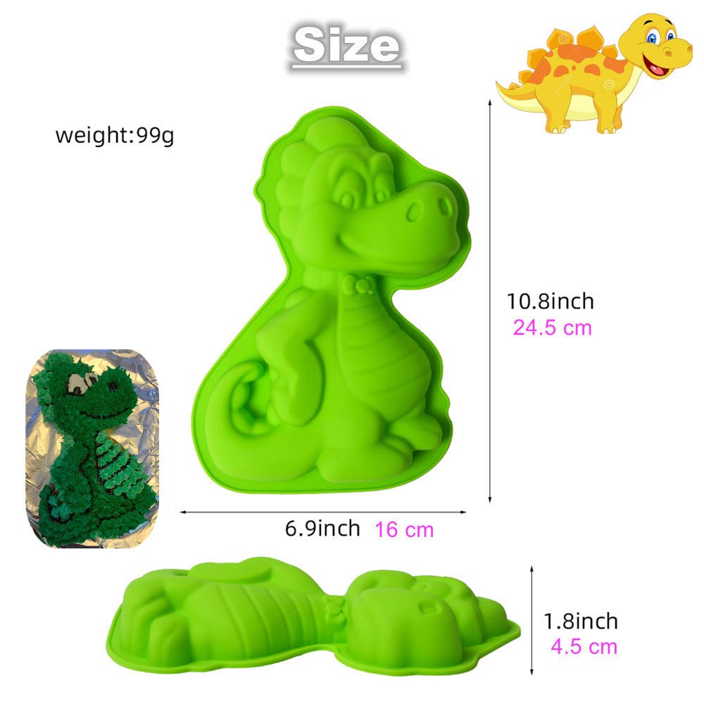 KeepingcooX Kids 3D Birthday Cake Pan - Dinosaur Shaped Small Birthday Cake Mould | Novelty Pudding Mold for Kids | Premium Food-grade Silicone Baking Mold Tray | 9.45 x 1.57 x 6.69 Inches