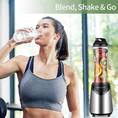 La Reveuse Smoothies Blender - 300 Watts Personal Size with 18 oz BPA-Free Travel Bottle | Silver